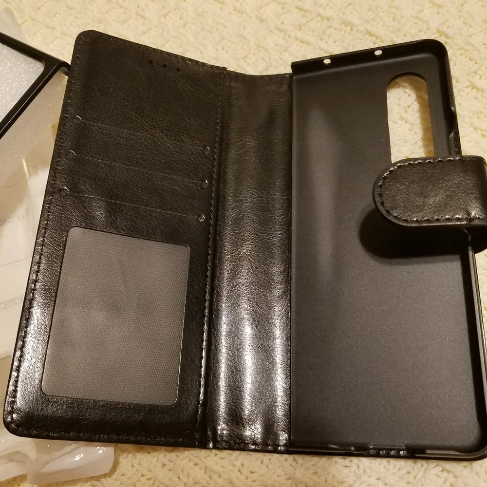 Black Samsung Galaxy Z Fold 3 Case, Wallet Pouch Cover Kickstand Credit Card Slo